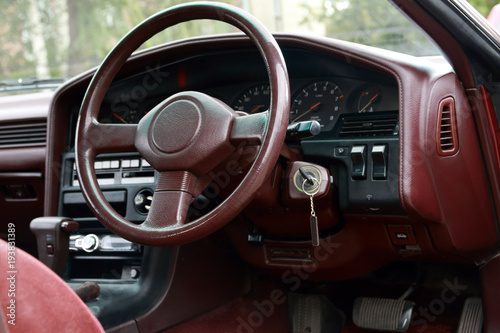 sports car, steering wheel and instruments