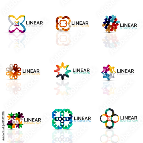 Set of geometric minimalistic abstract icons, stars and flowers, business fashion or beauty concept