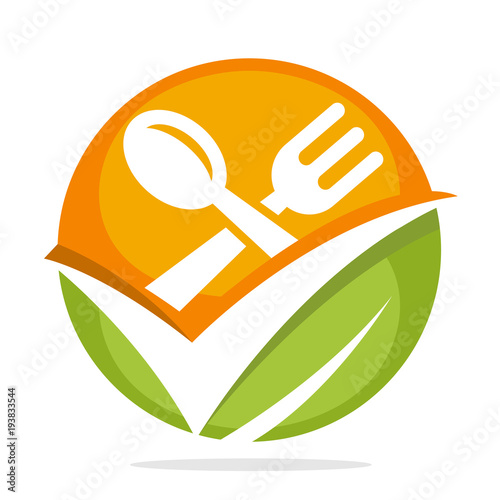 culinary business logo icon with fresh, healthy concept and check mark combination