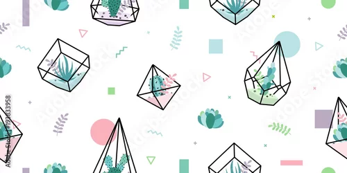 Tapety terrarium soczysty kaktus wzór geometryczny szkło kwiat roślin wnętrze tapeta tło