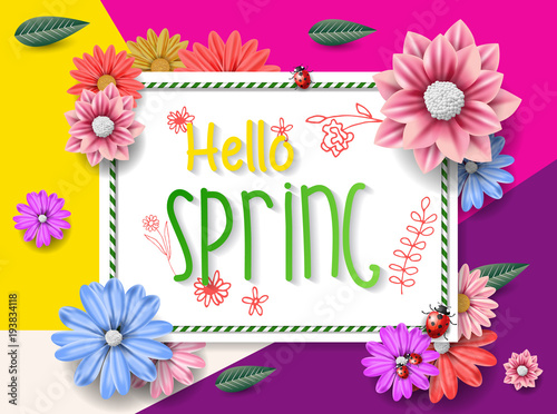 Fototapeta Naklejka Na Ścianę i Meble -  Hello spring. Spring Background. Spring design background with abstract beautiful colorful flower. Vector illustration. Wallpaper. flyers, posters, brochure, voucher discount.