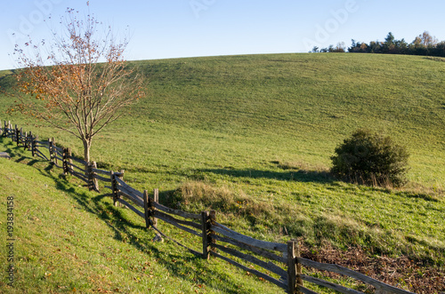 Split Rail Fence Through Green Hilly Pastures