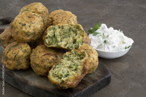 Arabic food, falafel. Balls of chickpeas deep-fried.