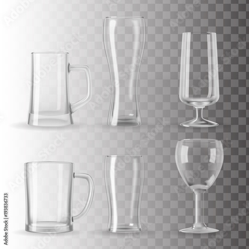 Set of empty transparent glasses