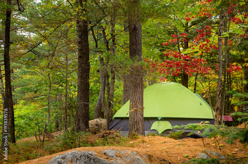 Green Tent In Campground in Woods