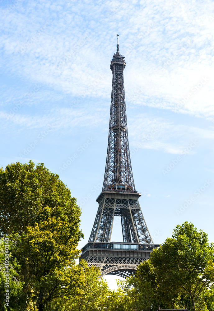 The Eiffel tower as seen from the Trocadero, across the Seine River
