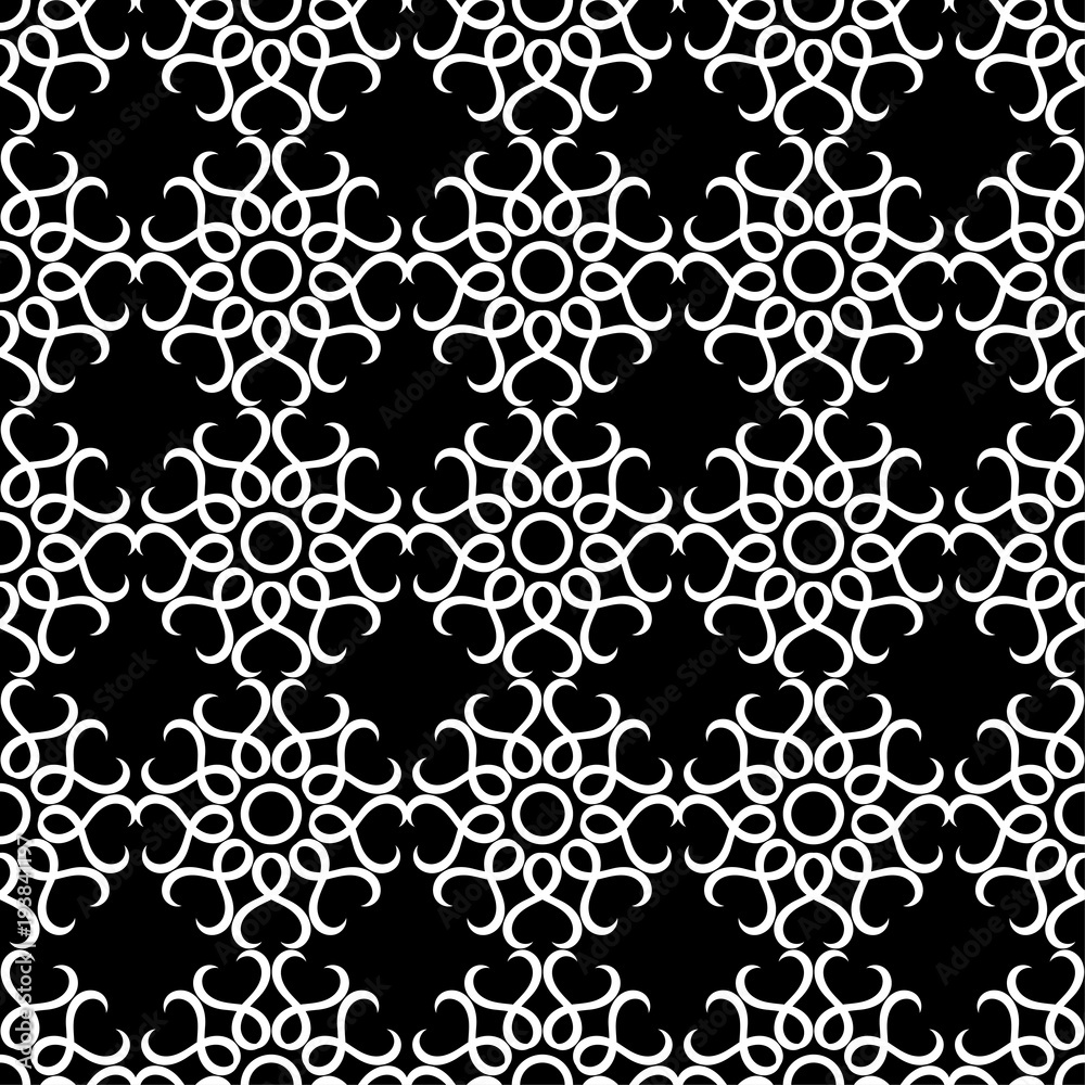 White floral seamless pattern on black background