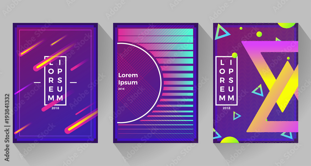 Neon abstract retro backgrounds. With different shapes on poster