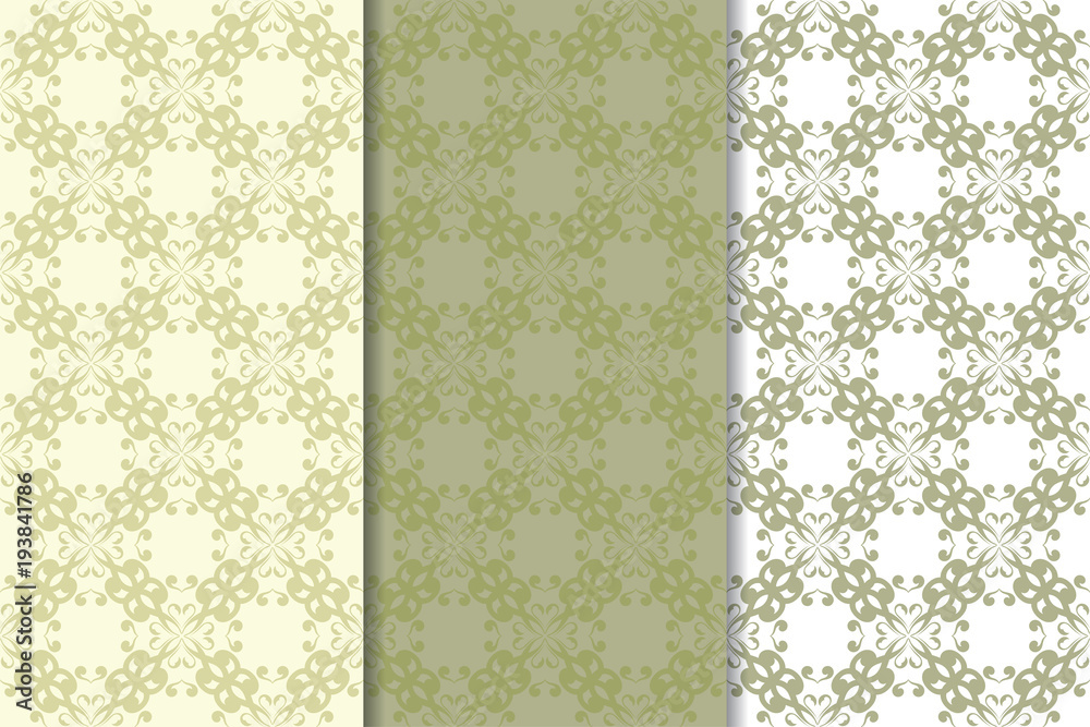 Set of olive green floral backgrounds. Seamless patterns Set of olive green floral backgrounds. Seamless patterns