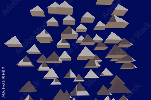 Fototapeta Naklejka Na Ścianę i Meble -  3d-Illustration von schwebenden Pyramiden mit quadratischer Grundfläche mit dunkelblauem Hintergrund
