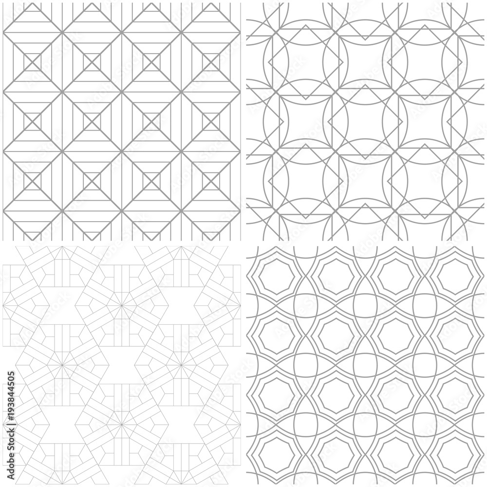 Fototapeta premium Geometric patterns. Set of light gray and white seamless backgrounds