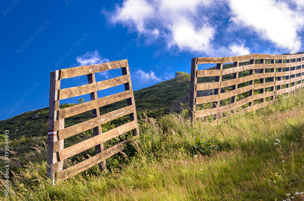 Wooden fence on the mountain