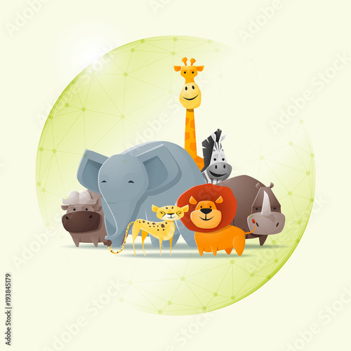 Environmental conservation concept with wild animals protected in polygonal sphere shield , vector , illustration