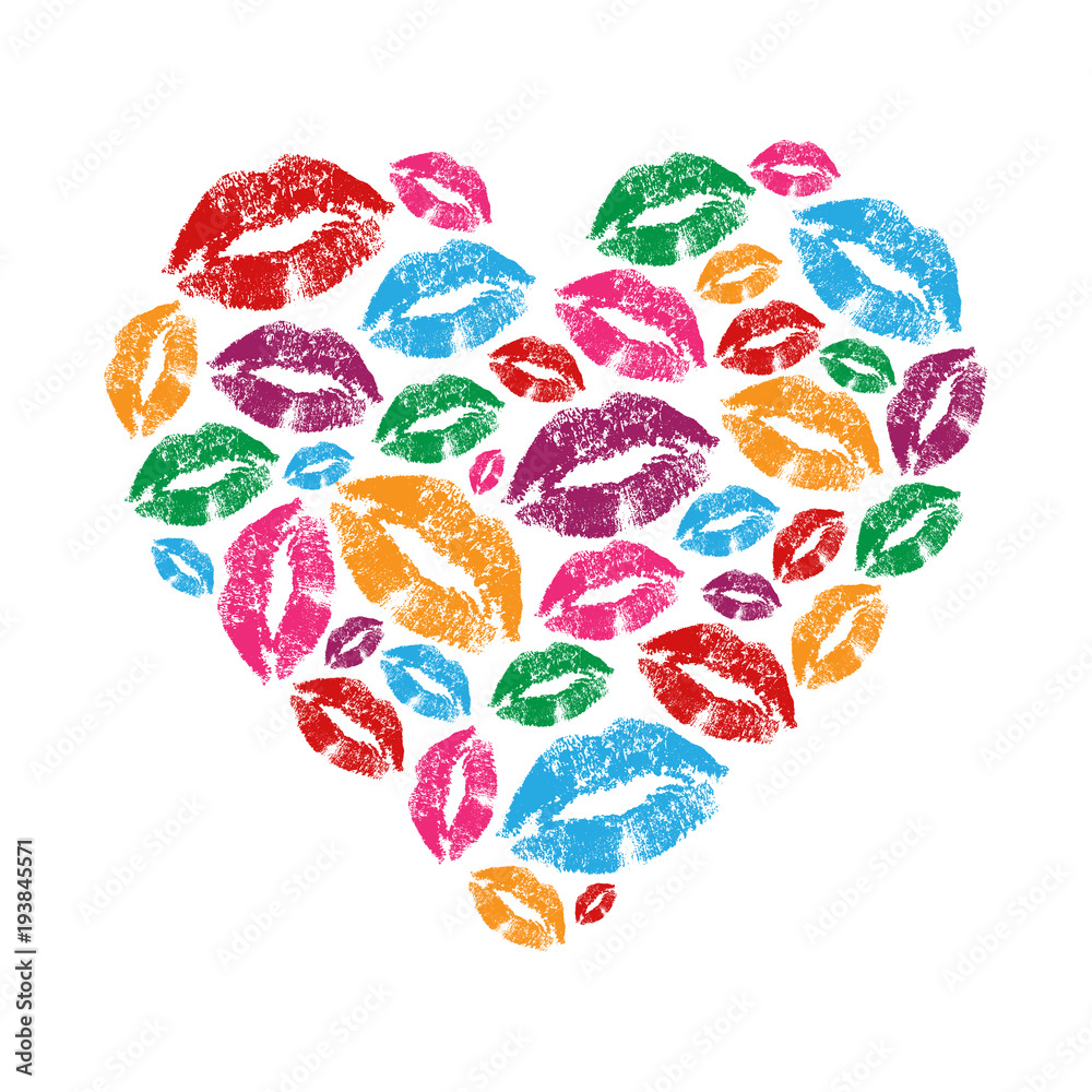 Heart shape made with print kisses - obrazy, fototapety, plakaty 