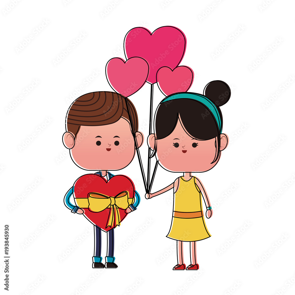 Cute couple with gift box and balloons cartoon vector illustration graphic design Cute couple with gift box and balloons cartoon vector illustration graphic design
