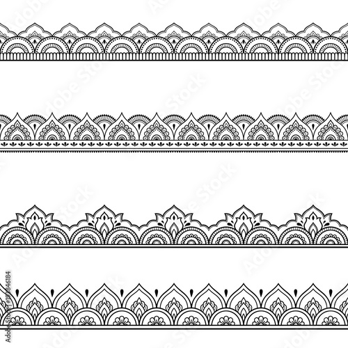 Fototapeta Zestaw bezszwowych ramek do projektowania i nakładania henny. Styl Mehndi. Dekoracyjny wzór w stylu orientalnym.