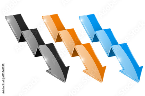 Colored shiny Down arrows. Financial graphic
