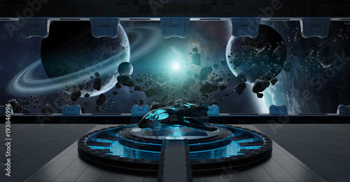 Fototapeta Naklejka Na Ścianę i Meble -  Landing strip spaceship interior 3D rendering elements of this image furnished by NASA
