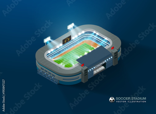 football soccer stadium isometric night