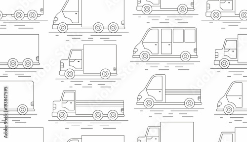 Delivery Van seamless pattern. line icon