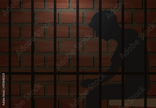 Inmate sitting in jail vector illustration background