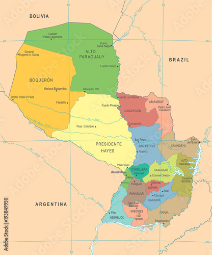 Paraguay Map - Detailed Vector Illustration