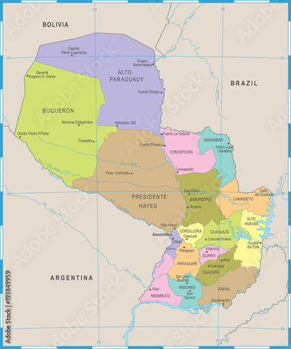 Paraguay Map - Detailed Vector Illustration