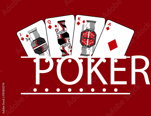 four playing diamond cards poker banner red background vector illustration