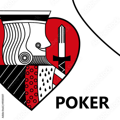 poker card gambling king with sword in sign heart vector illustration