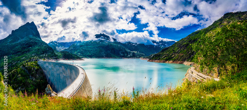 Fotografering Panorama of the dam at Lake Emosson near Chamonix (France) and Finhaut (Switzerl