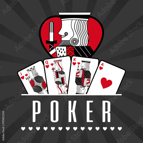 deck of card casino poker king hearts black rays background vector illustration