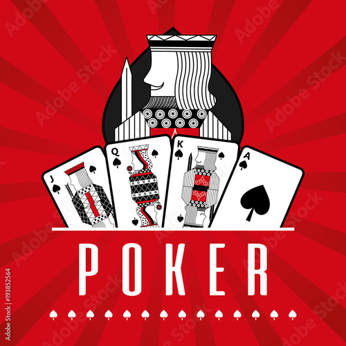 deck of card casino poker king spade red rays background vector illustration