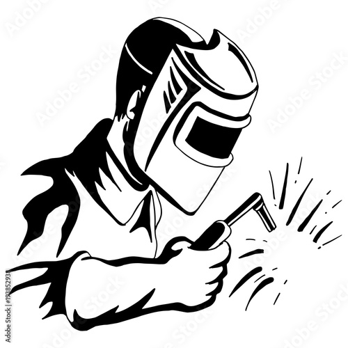 Welder Welding Tool Man Black White Drawing