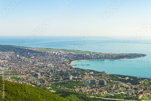 The view from the Markotkh mountain range in the Central and Eastern part of the city of Gelendzhik  a Thick Cape of Gelendzhik Bay of the Black sea