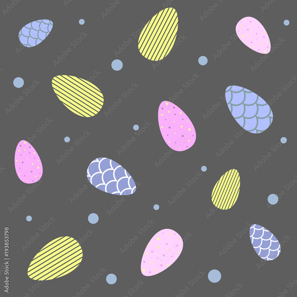 Seamless pattern with easter eggs and blue dots on dark background cartoon style vector illustration Seamless pattern with easter eggs and blue dots on dark background cartoon style vector illustration