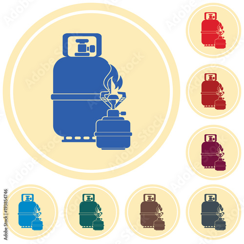 Camping stove with gas bottle icon vector
