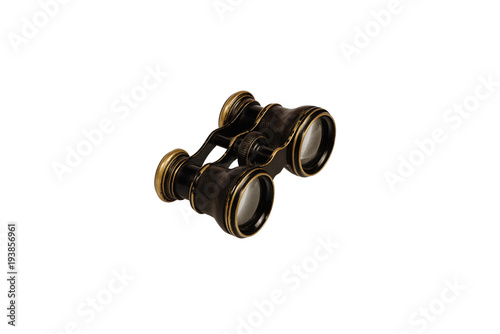Vintage binoculars on a white background close-up. There is a way.
