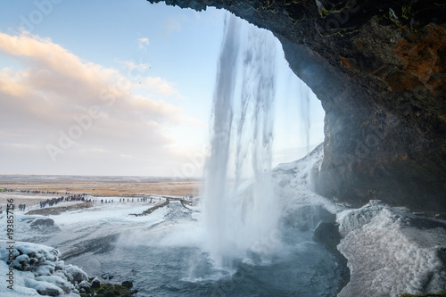 Obraz na plátně behind seljalandsfoss waterfall in Iceland