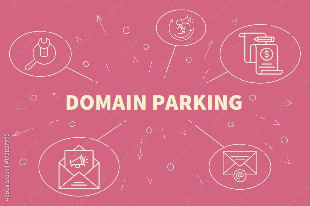 Conceptual business illustration with the words domain parking