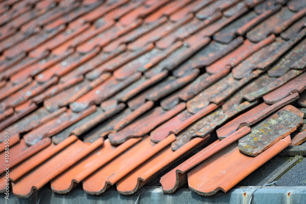 Old stone tiled roof in Norway, Europe Old stone tiled roof in Norway, Europe