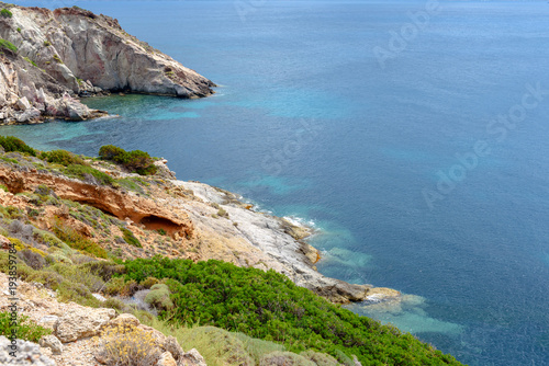 Beautiful coast of Milos island with view of Fourkovouni bay. Cyclades, Greece.