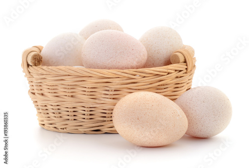 Turkeys eggs in basket.