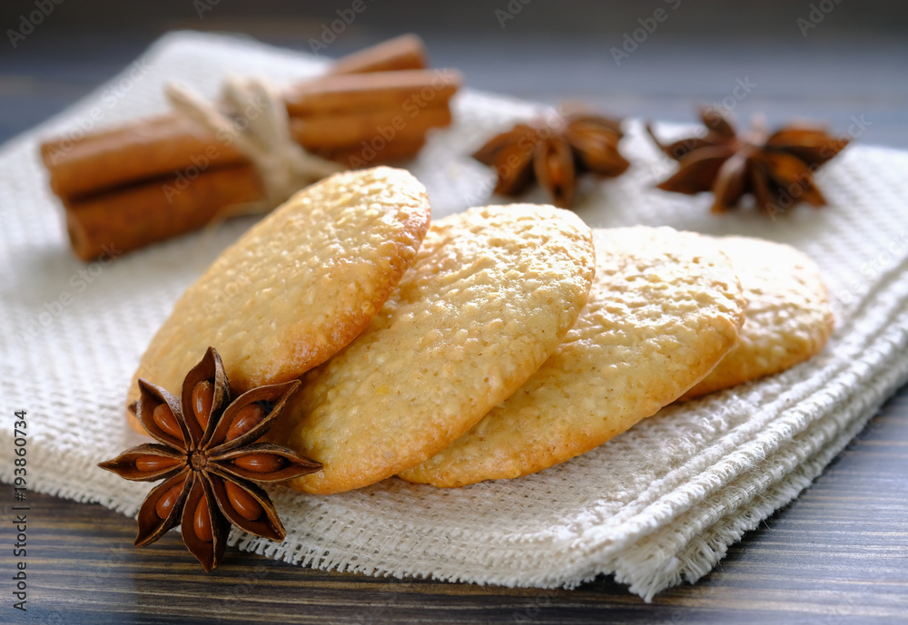Fototapeta premium Homemade oat bran cookies on rustic background