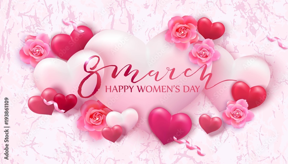 Happy women s day. 8 March with pink roses