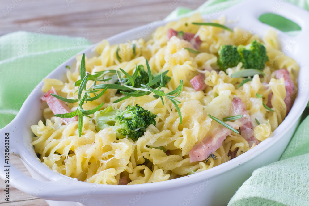 Pasta baked with broccoli and bacon Pasta baked with broccoli and bacon
