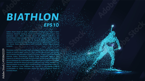 Biathlon consists of particles. The biathlon consists of dots and circles. Blue biathlon on a dark background.