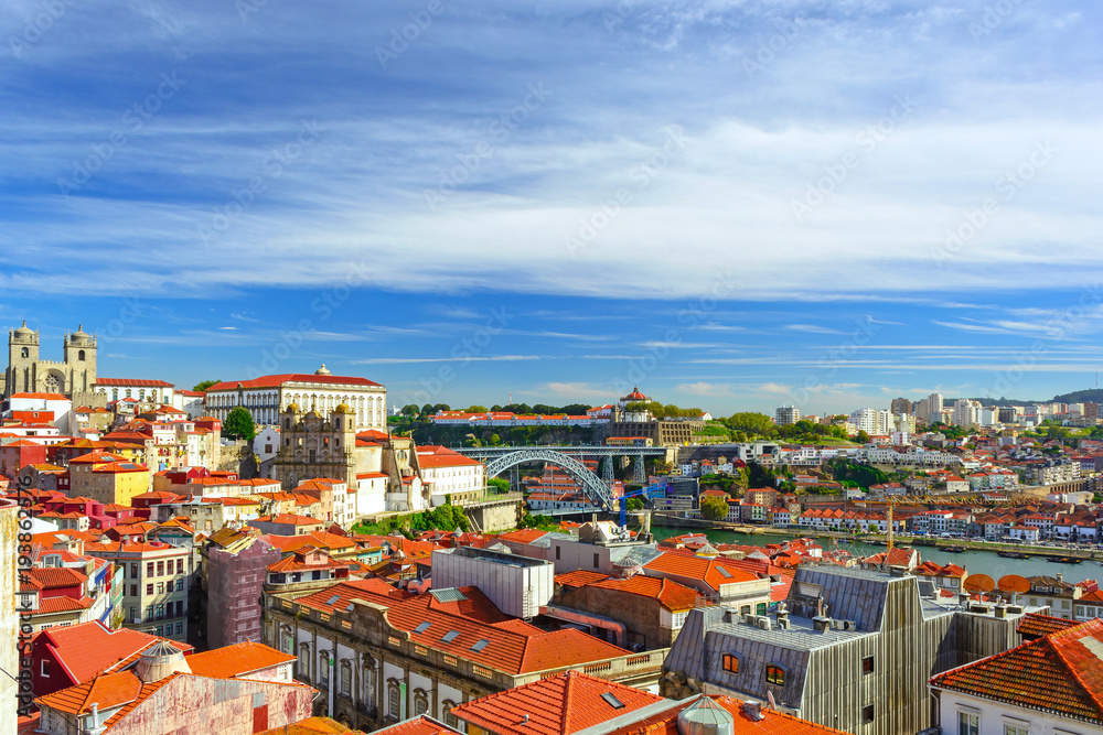 Porto, Portugal. view of downtown of Porto, Portugal with Dom Luis I Bridge over Douro River