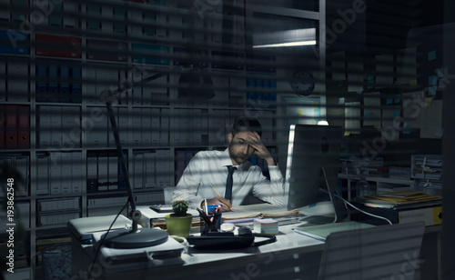 Business executive working late at night