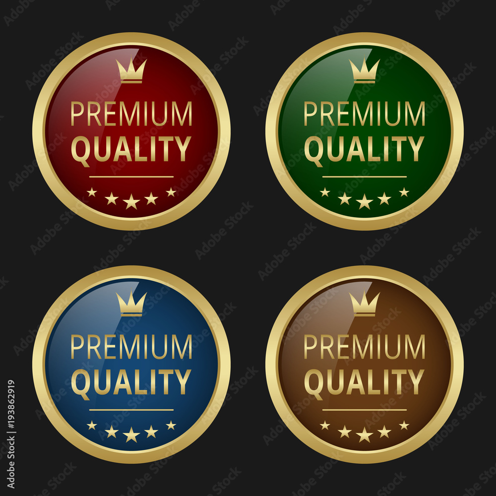 Premium quality badge. Golden label with stars and crown.