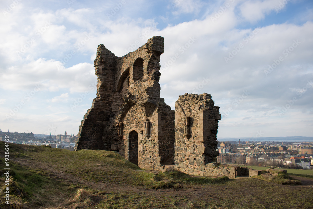 Ruins at Arthur's seat - Saint Antony's chapel - Edinburgh background 